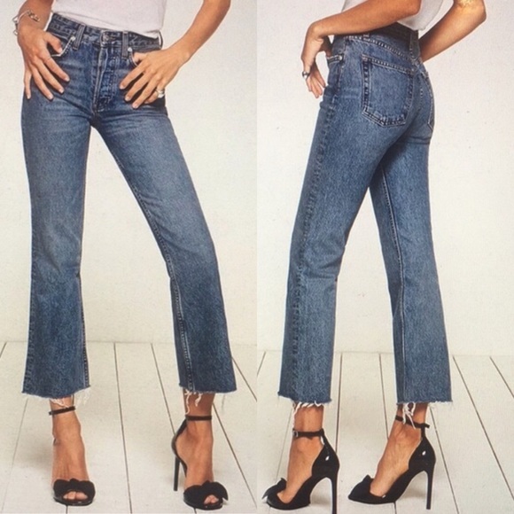 Reformation Denim - Reformation mid crop flare jean raw hem ankle blue